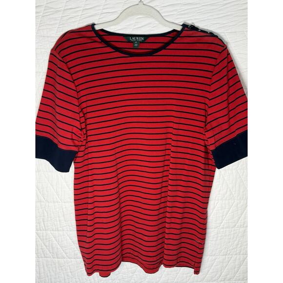Lauren Ralph Lauren Tops - Lauren Ralph Lauren Women's Red blue Striped top blouse nautical Size 2X
